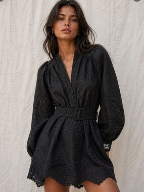 Off-White Broderie Anglaise Belted Mini Dress Black Size 38 (M)